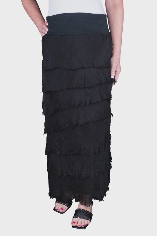 Tina Stephens Elisa Silk Ruffle Skirt (SL201) Black - One Size