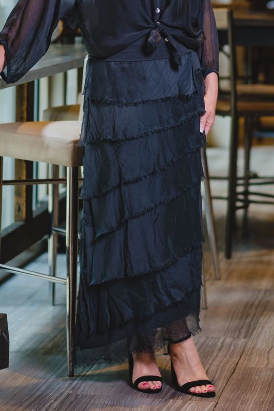 Tina Stephens Elisa Silk Ruffle Skirt (SL201) Black - One Size