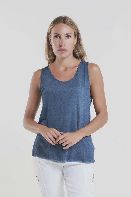 Tina Stephens Belinda Metallic Accent Viscose Knit Tank (BT229M) Brushed Navy
