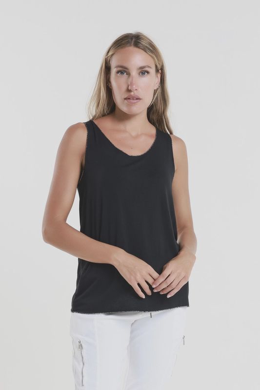 Tina Stephens Belinda Metallic Accent Viscose Knit Tank (BT229M) Black
