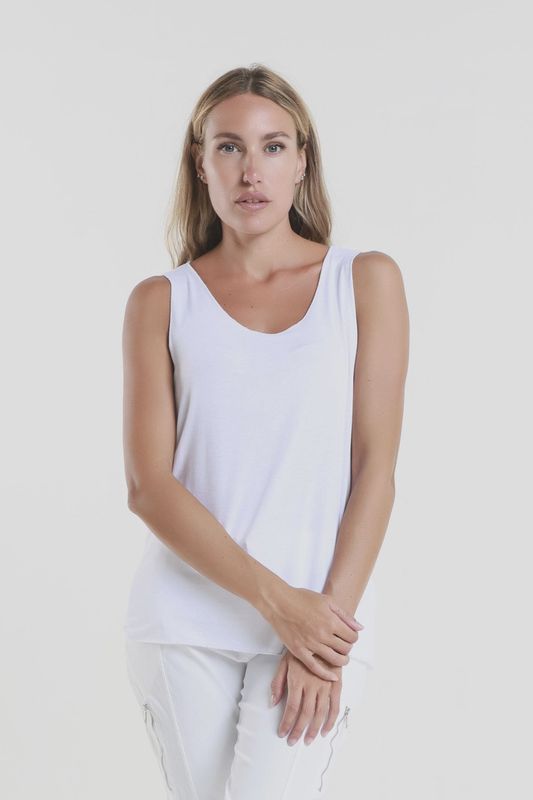 Tina Stephens Belinda Metallic Accent Viscose Knit Tank (BT229M) White