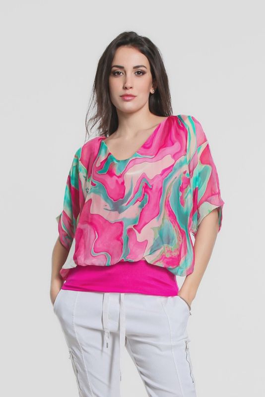 Tina Stephens Abella Swirl Band Waist Top (BSS217W) One Size - Fuchsia