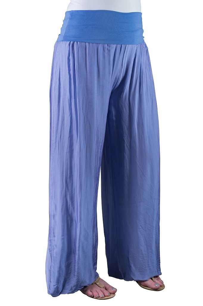 Tina Stephens Mercedes Silk Foldover Waist Pant (PL203) Periwinkle