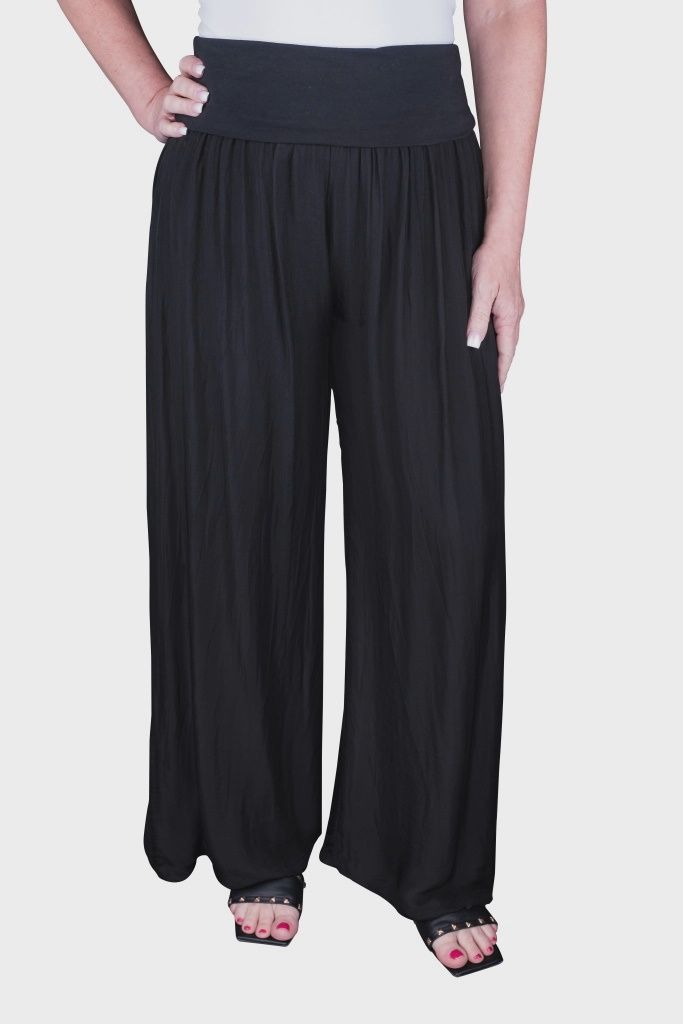 Tina Stephens Mercedes Silk Foldover Waist Pant (PL203) Black