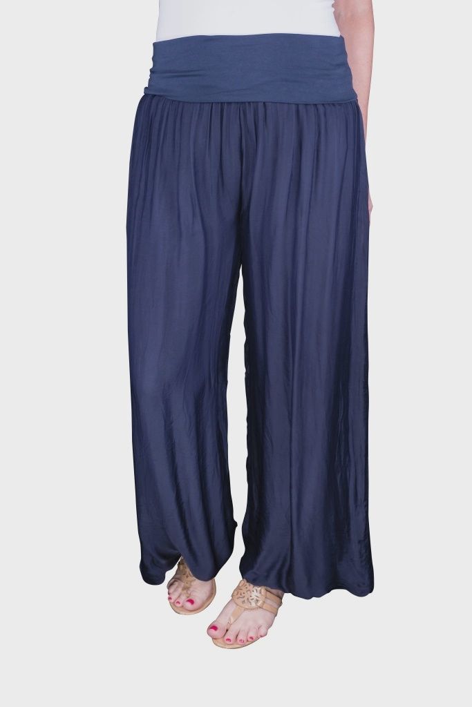 Tina Stephens Mercedes Silk Foldover Waist Pant (PL203) Navy