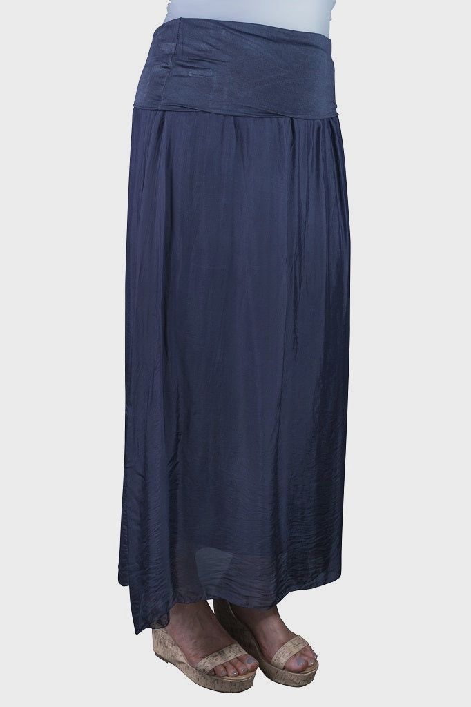 Tina Stephens Brenda Silk Foldover Waist Skirt (SL204) Navy