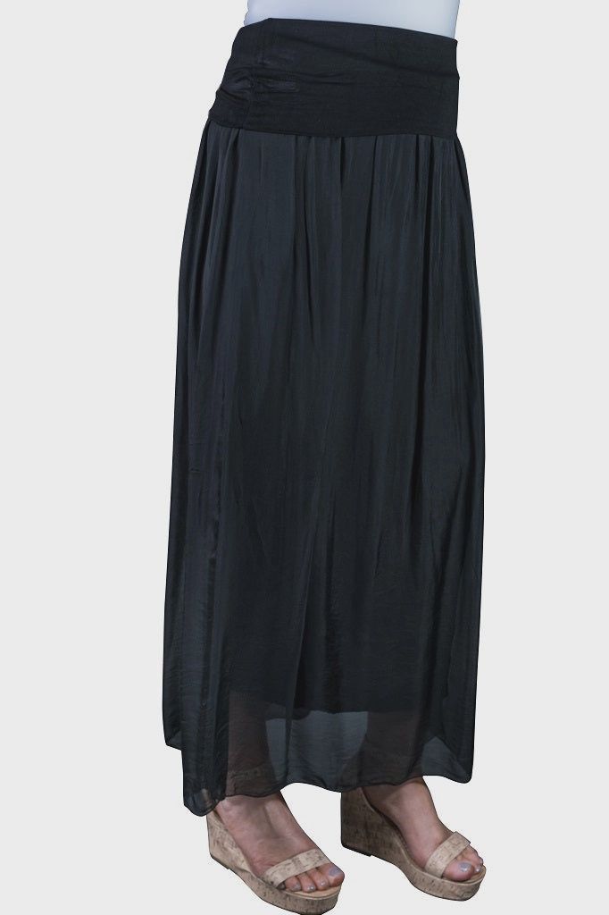 Tina Stephens Brenda Silk Foldover Waist Skirt (SL204) Black