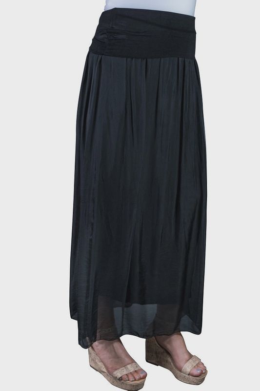 Tina Stephens Brenda Silk Foldover Waist Skirt (SL204) Black