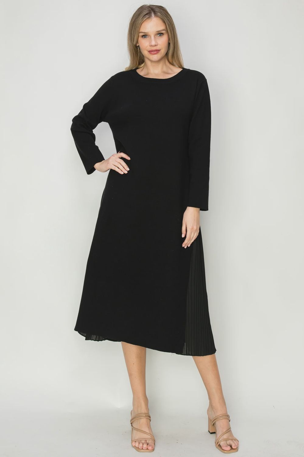 Joh. Sammy Knitted Dress with Pleated Chiffon Sides  (54352) Black