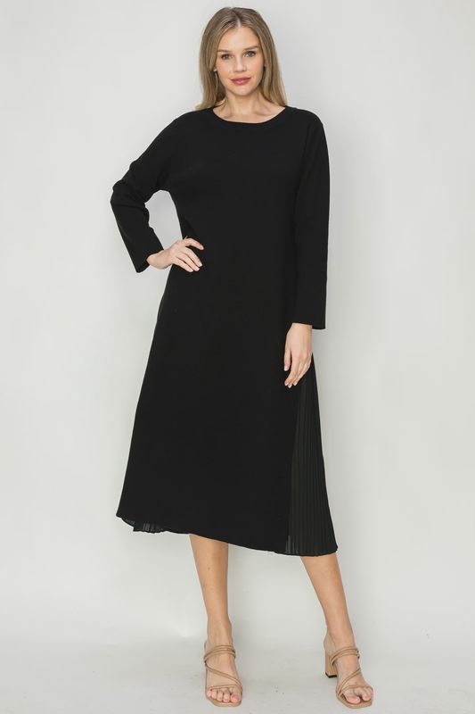 Joh. Sammy Knitted Dress with Pleated Chiffon Sides  (54352) Black