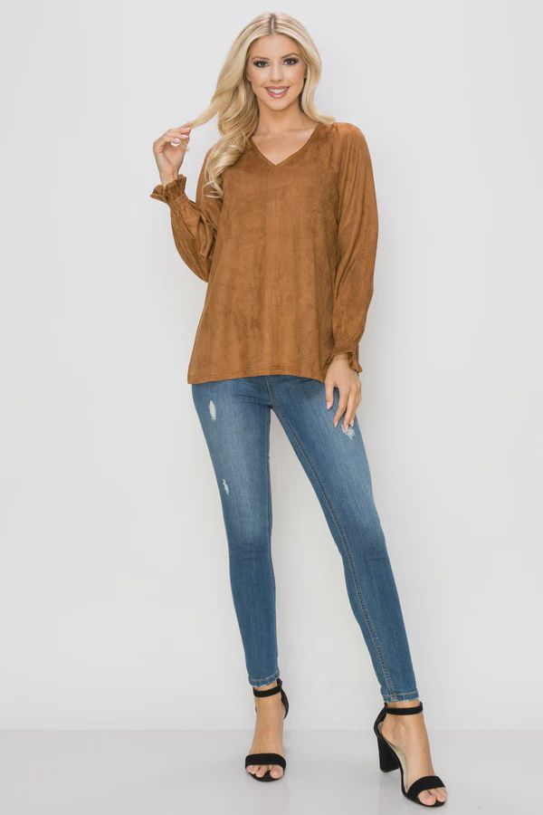 Joh. Abigail Stretch Suede Top (21134A) Caramel