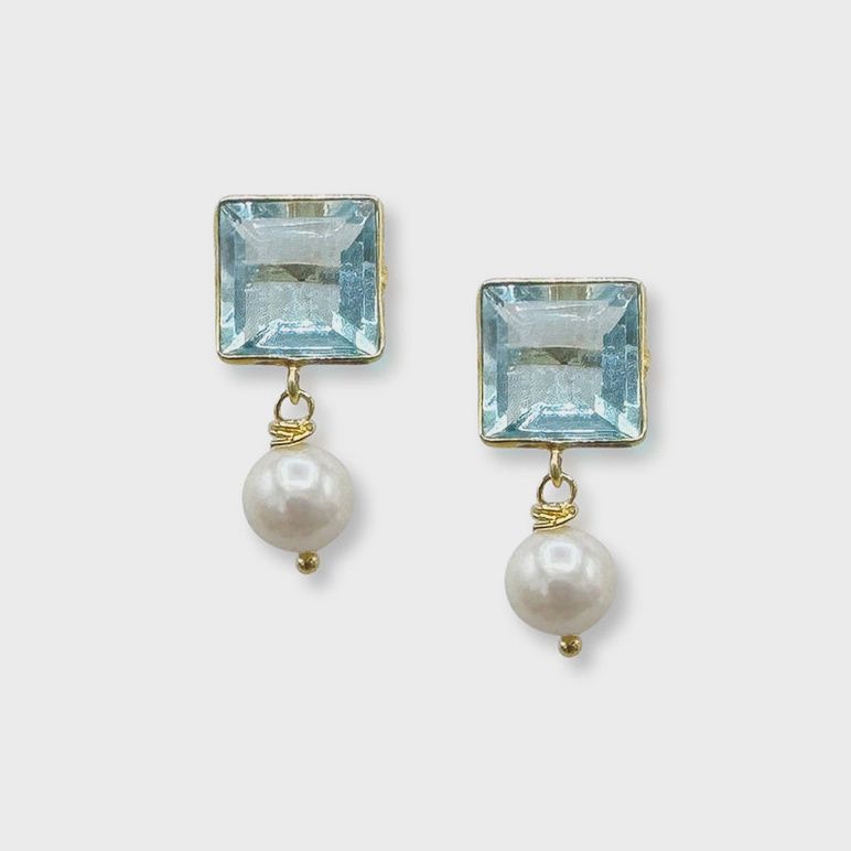 Sky Crystal &amp; Pearl Drop Earring