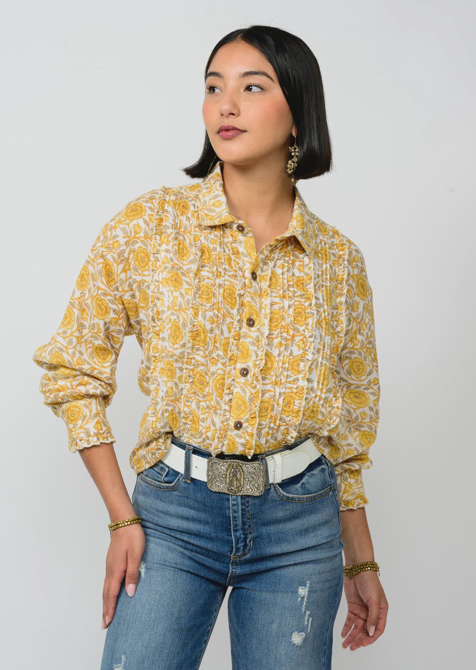 Ivy Jane Tuxedo Gauze Top (621565) Gold