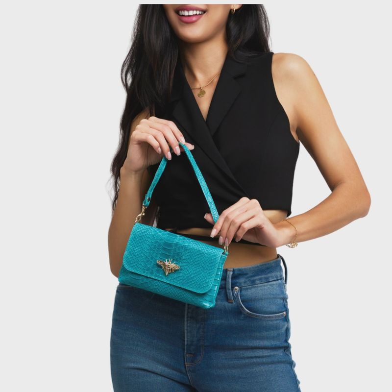 Italian Leather Snakeskin Butterfly Crossbody Mini Bag