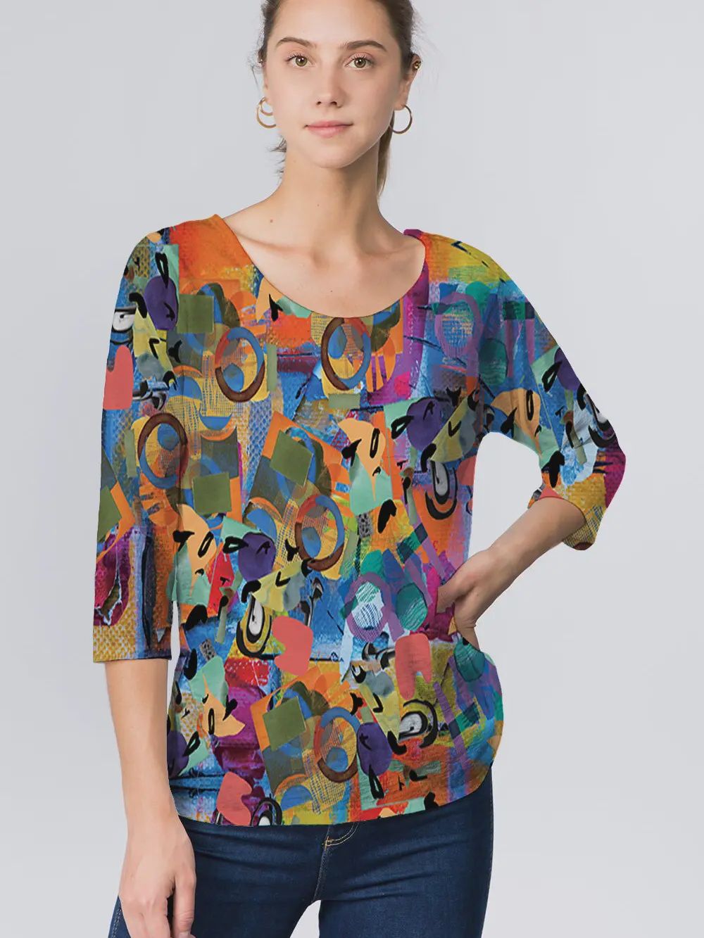 Et&#39;Lois Fiona Top (650) Multicolor Abstract Print