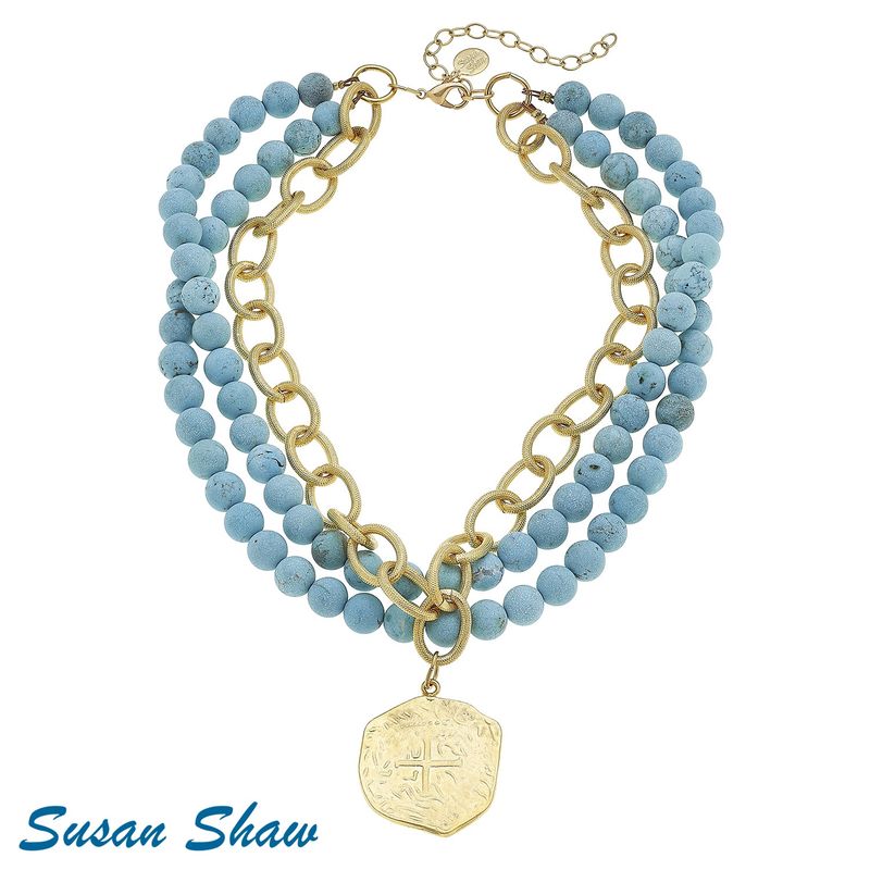 Turquoise &amp; Gold Coin Necklace