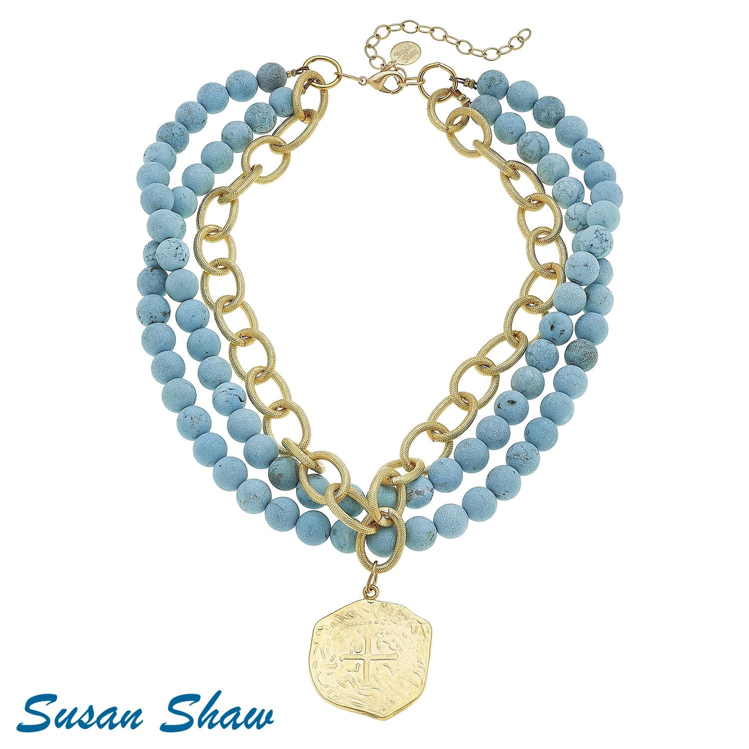 Turquoise &amp; Gold Coin Necklace