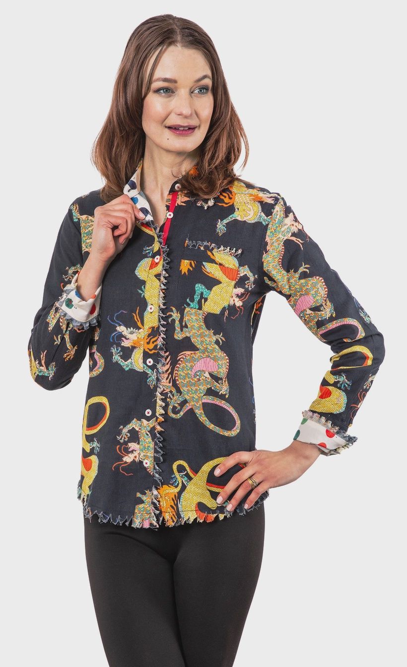 Tizzie Cape Cod Shirt (4949-M718) Black Dragons