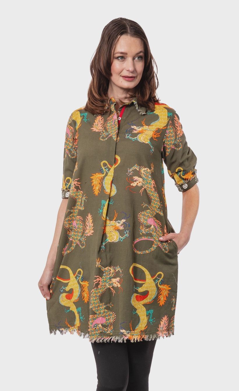 Dizzy-Lizzie Chatham Dress (615A-F3054) Olive Dragons
