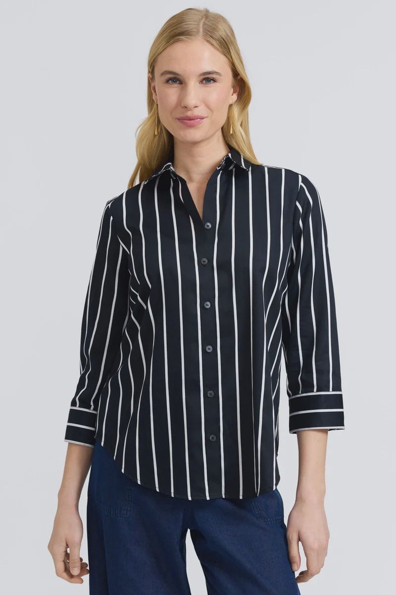 Foxcroft Margie Striped Blouse (203717) Black &amp; White