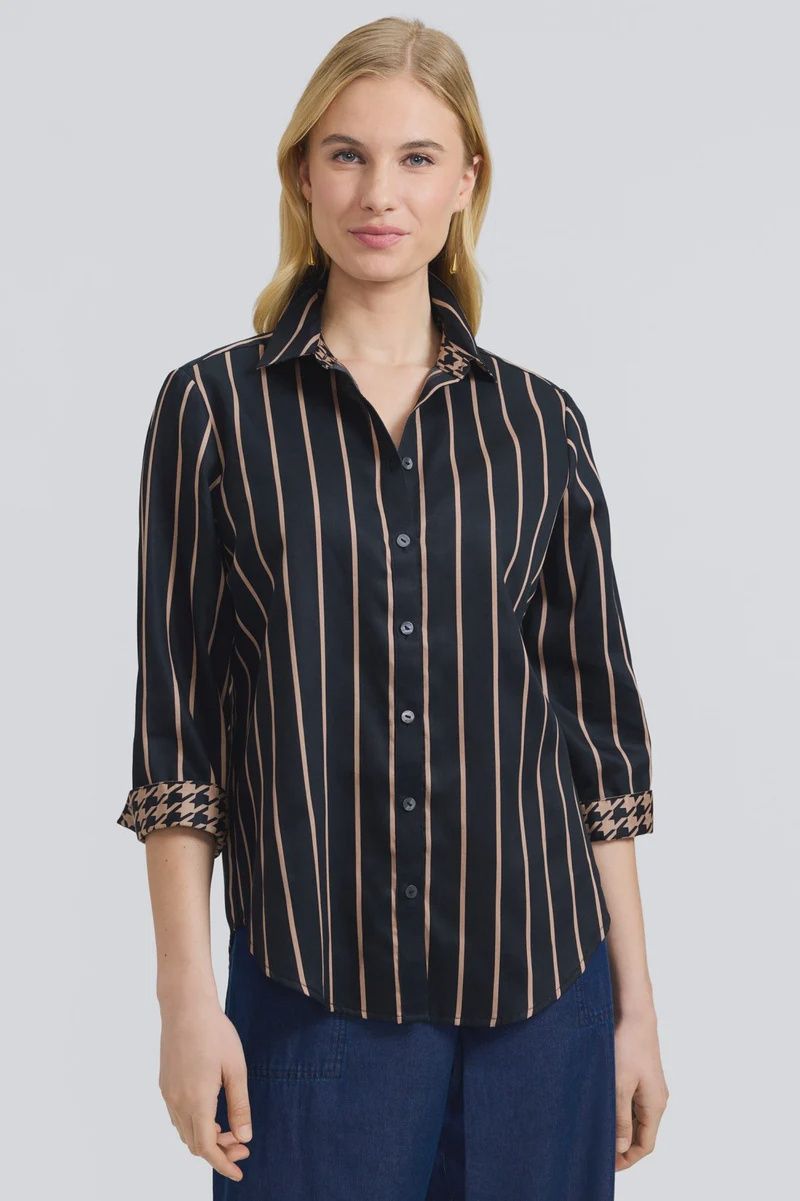 Foxcroft Margie Striped Blouse (203717) Black &amp; Almond
