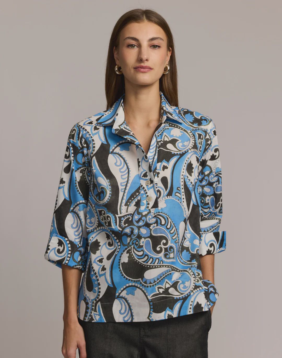 Hinson Wu &quot;Aileen&quot; 3/4 Sleeve Top (1611136) Dancing Paisley