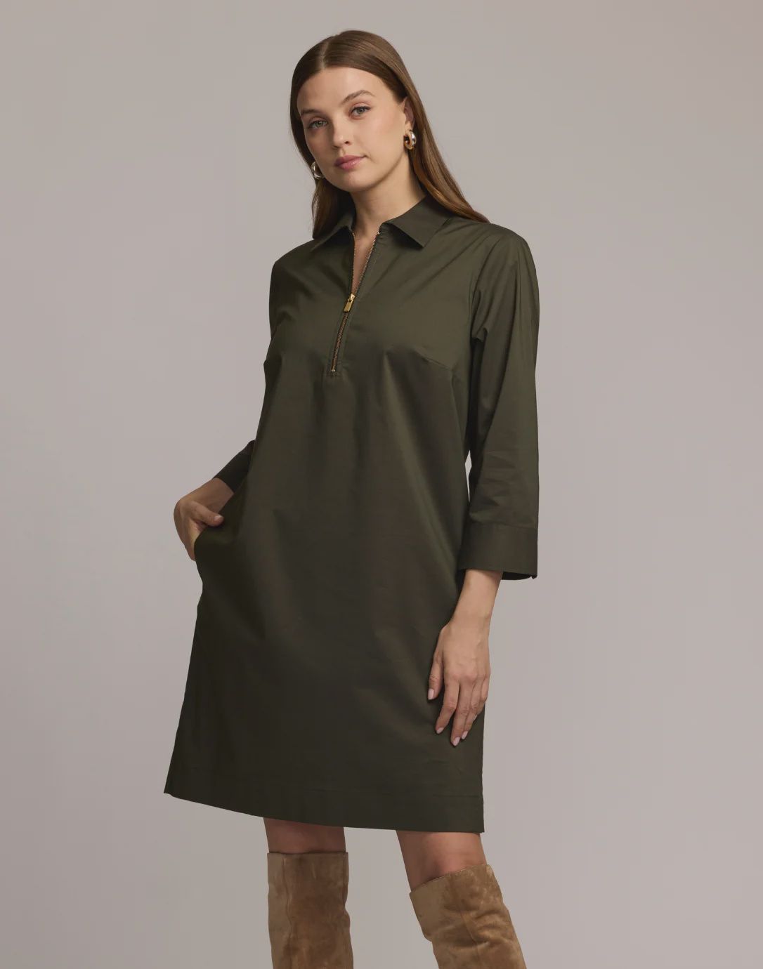 Hinson Wu &quot;Alessa&quot; 3/4 Sleeve Dress (1611032) Oregano