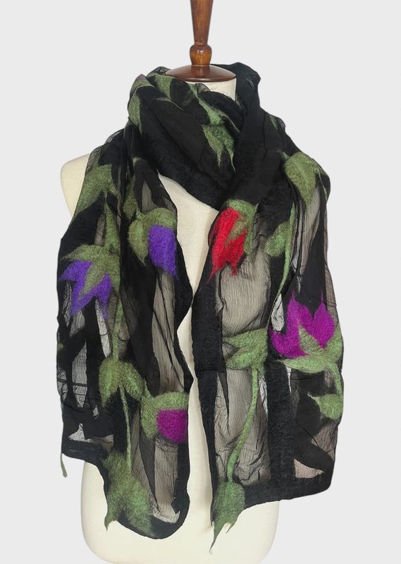 Pomegranate Moon "Flower Vine" Scarf - Black