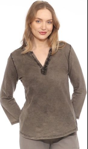 Flora Ashley Ruffle VNeck Top (9846) Chocolate
