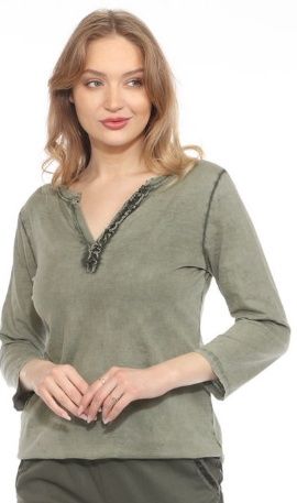 Flora Ashley Ruffle VNeck Top (9846) Olive