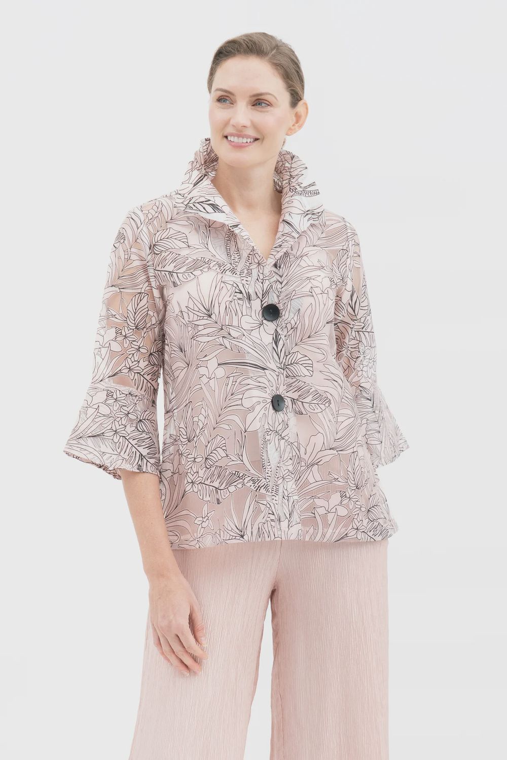 Damee Tropical Print Organza Jacket (2422) Blush Pink