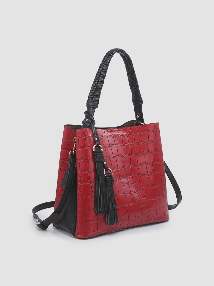 &quot;Olivia&quot; Crocodile Contrast Hobo Bag, Color: Burgundy