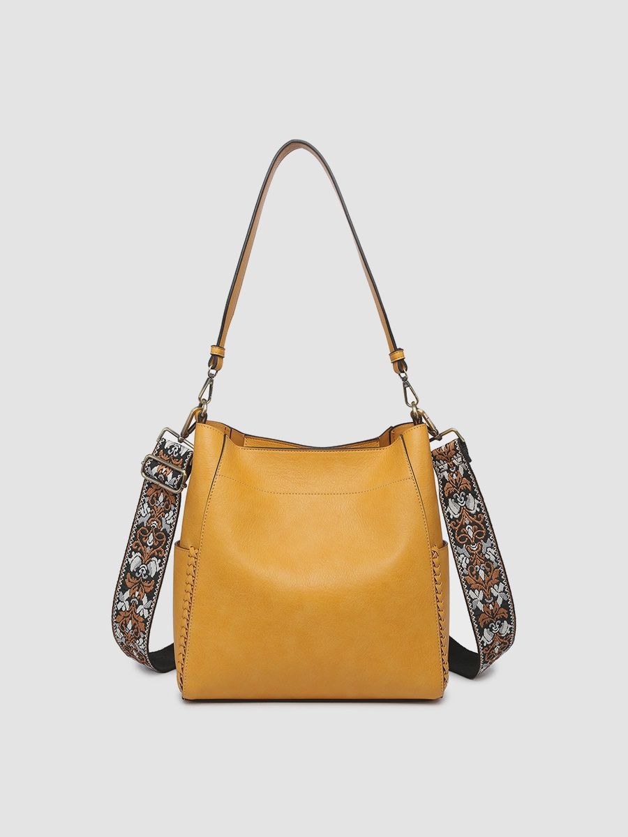 &quot;Penny&quot; 2-in-1 Bucket Bag w/ Guitar Strap, Color: Mustard