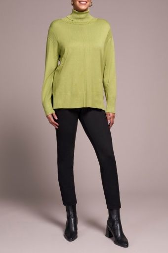 Tribal Drop Shoulder Turtleneck Sweater (2395O) Wasabi, Size: XS