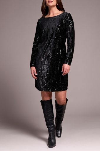 Tribal Long Sleeve Dress (945O) Black, Size: XS