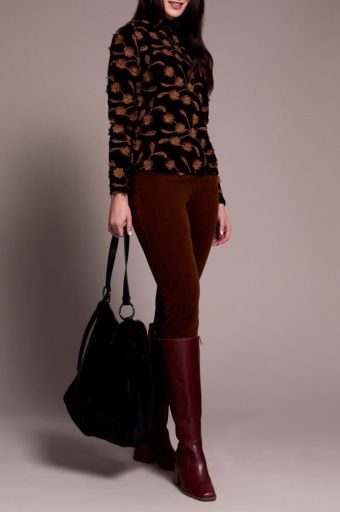 Tribal Mock Neck Long Sleeve Top (6018O) Gingerspice, Size: XS
