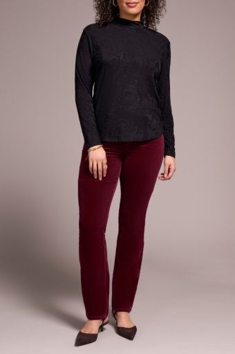 Tribal Long Sleeve Mock Neck Top (2360O) Black, Size: XL