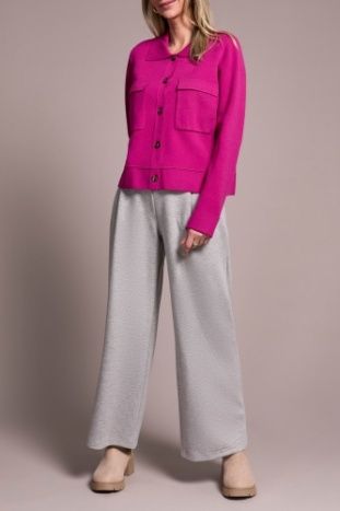 Tribal Double Knit Collared Sweater Cardigan (1930O) Pink Flambe