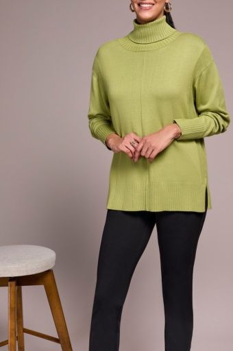 Tribal Drop Shoulder Turtleneck Sweater (2395O) Wasabi