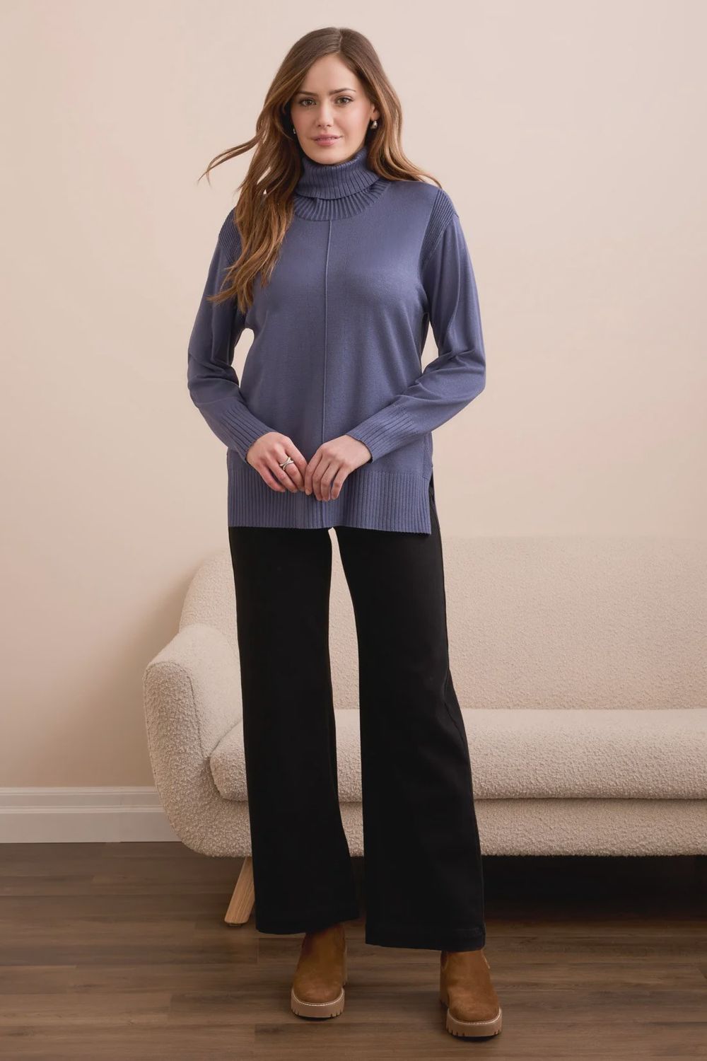Tribal Drop Shoulder Turtleneck Sweater (2395O) Marine