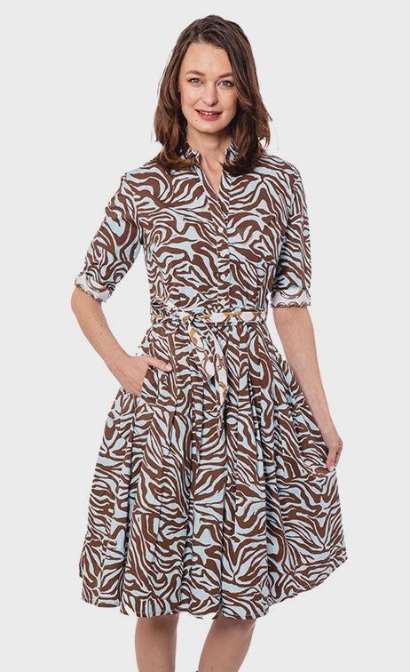 Dizzy-Lizzie Mrs. Maizel Dress (663-F3005) Chocolate &amp; Turquoise Zebra
