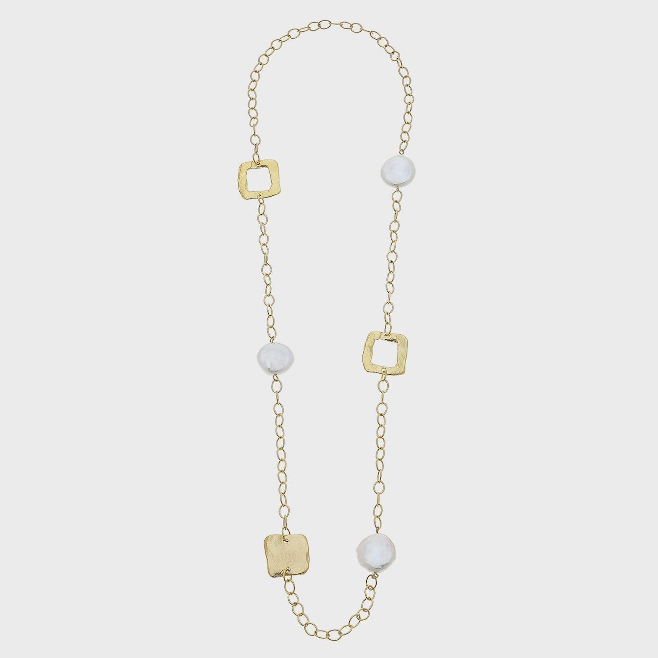 36&quot; Gold Square &amp; Coin Pearl Chain Necklace