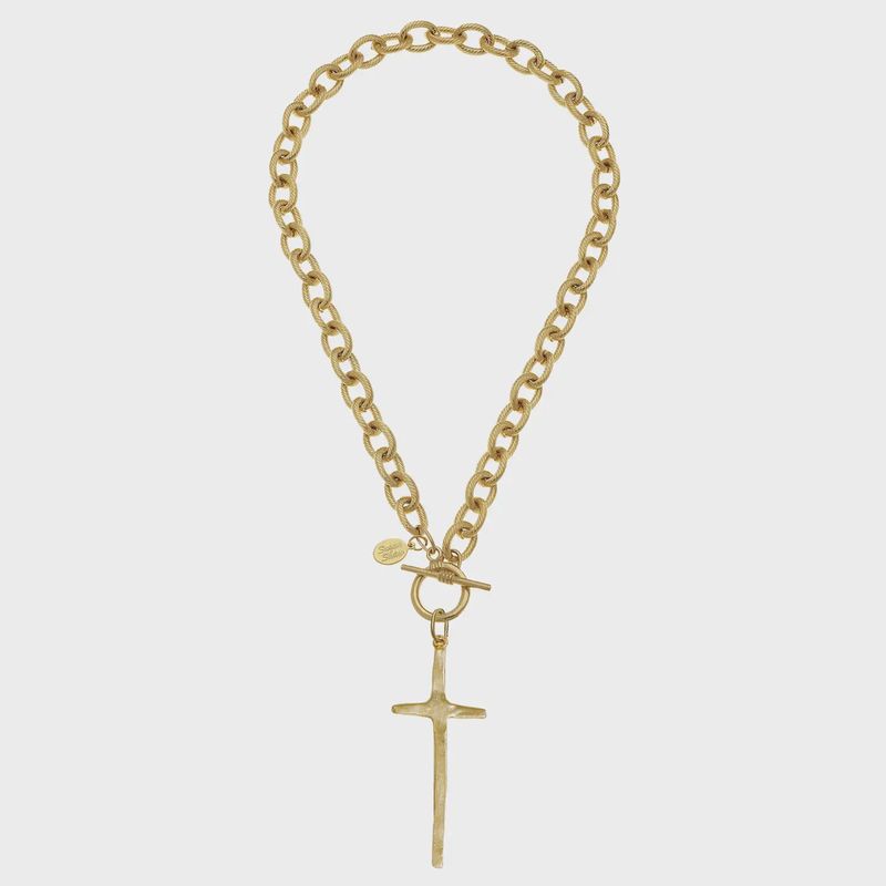 Gold Elongated Cross Toggle Necklace