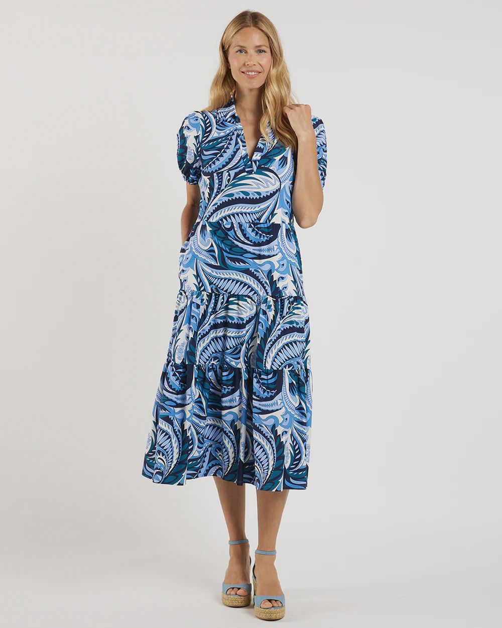 Jude Connally &quot;Portia&quot; Dress - Sundance Paisley Navy &amp; Peacock