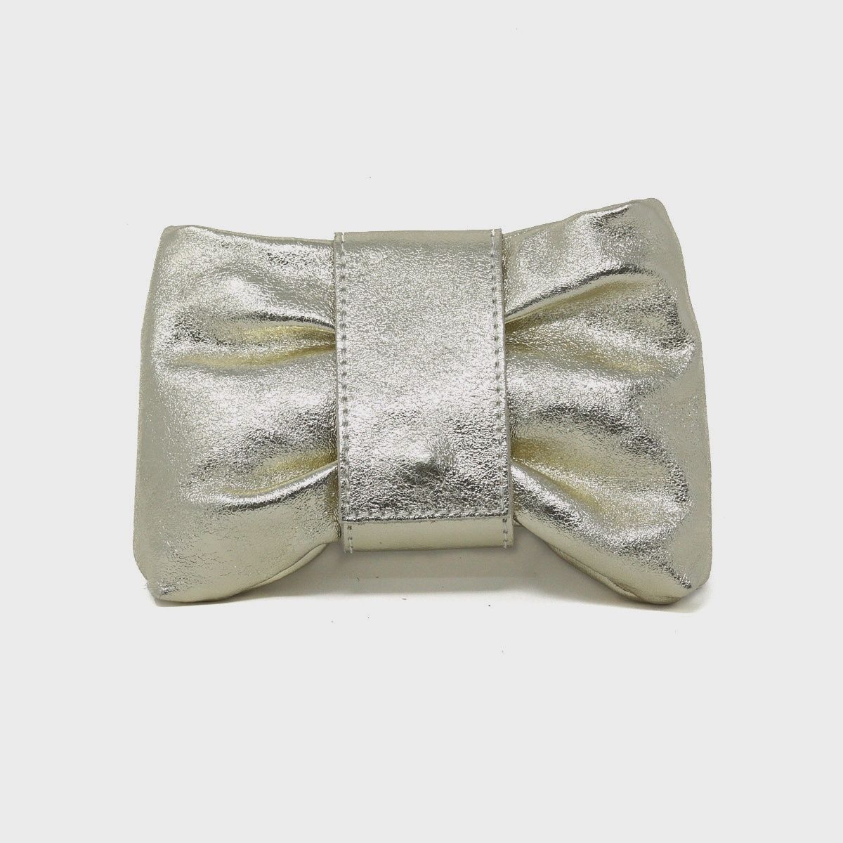 Italian Leather Bow Style Evening Bag, Color: Gold