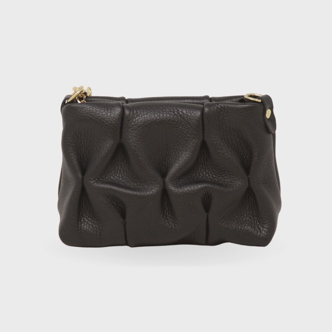 Italian Leather Quilted Crossbody Purse, Color: Black