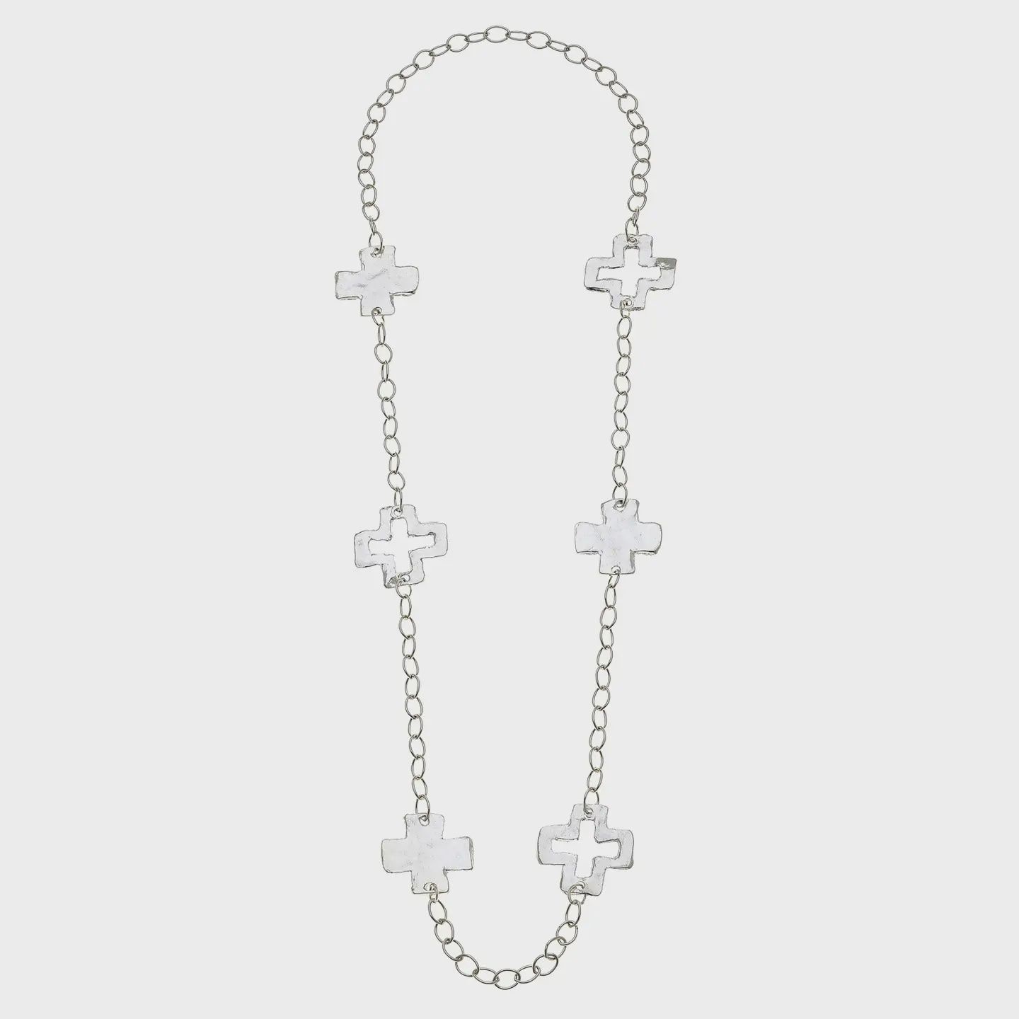 Cross Long Chain Necklace (3432c), Material: Silver