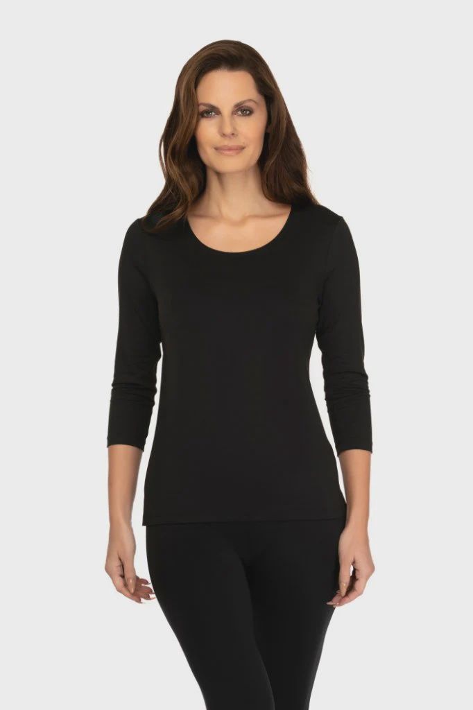 A&#39;Nue 3/4 Sleeve Crew Neck Top (AB092) Black