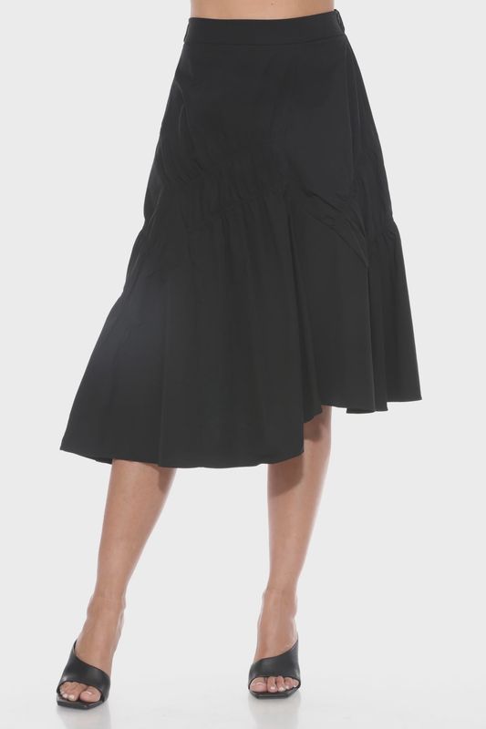 Carine Asymmetrical Flounce Skirt (CWY415100) Black