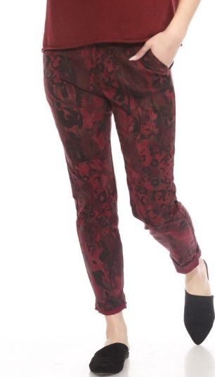 Flora Ashley Animal Print Pull On Pant (9840) Burgundy